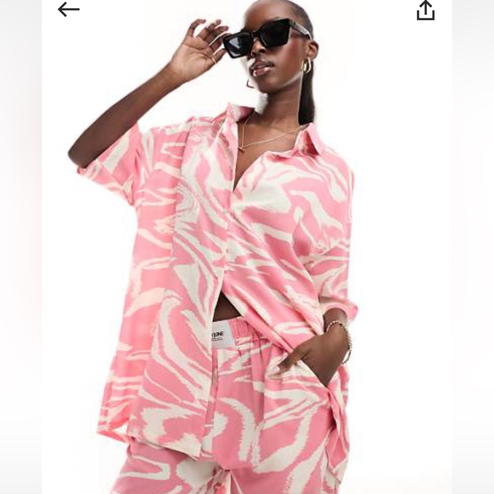 Pink Zebra-Print Button-Front Women’s Top